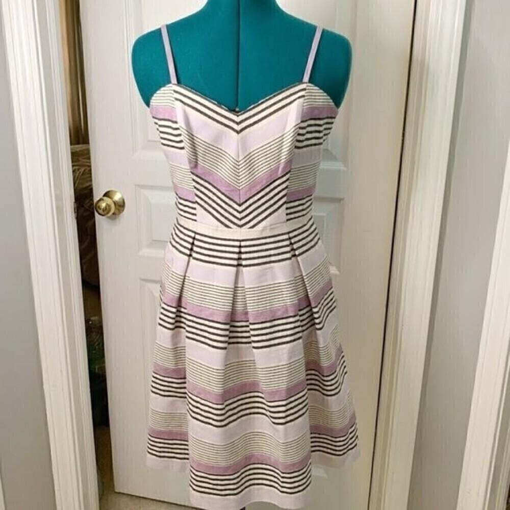 White House Black Market NWT Linen Lined Stripe Cocktail Party Party Dress